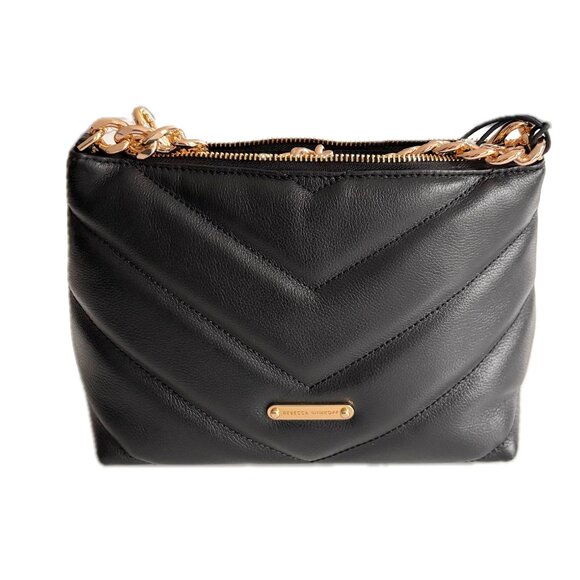 Rebecca Minkoff Edie Chain Chevron Black Leather Crossbody Shoulder Bag NWT $225 - Picture 3 of 9